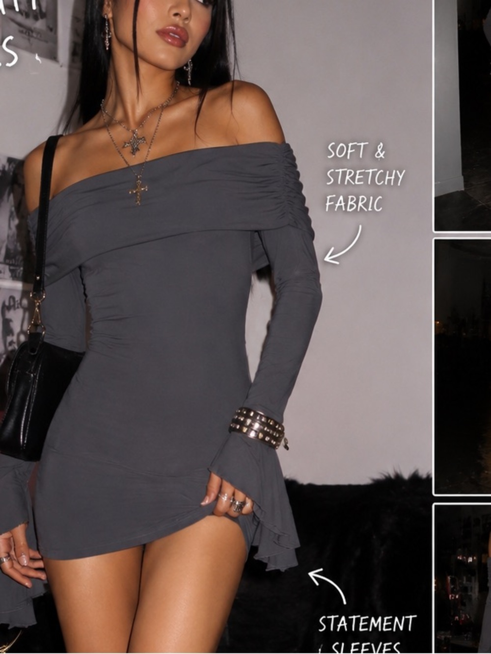 Sexy Off Shoulder Charcoal Gray Mini Dress